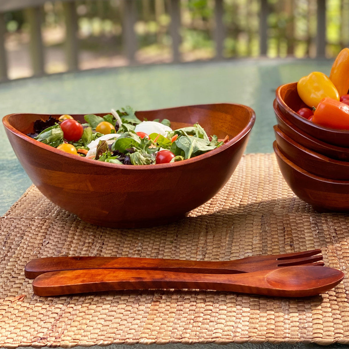 Woodard & Charles Wood Wave Salad Serving Bowl with Servers